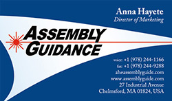 Business card for company that makes laser projectin systems, Chelmsford, MA