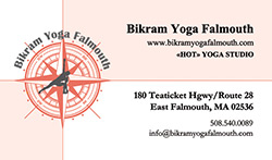 Business card for Bikram yoga studio in Falmouth, MA