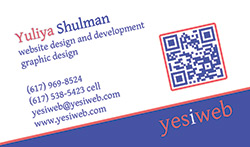 Business card for web developer and graphic designer, Newton, MA