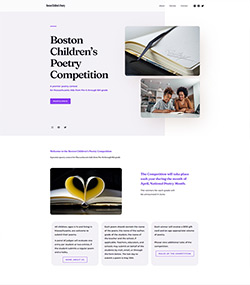 Website for a poetry contest for Massachusetts kids from Pre-K through 8th grade, Newton, MA; a non-profit organization